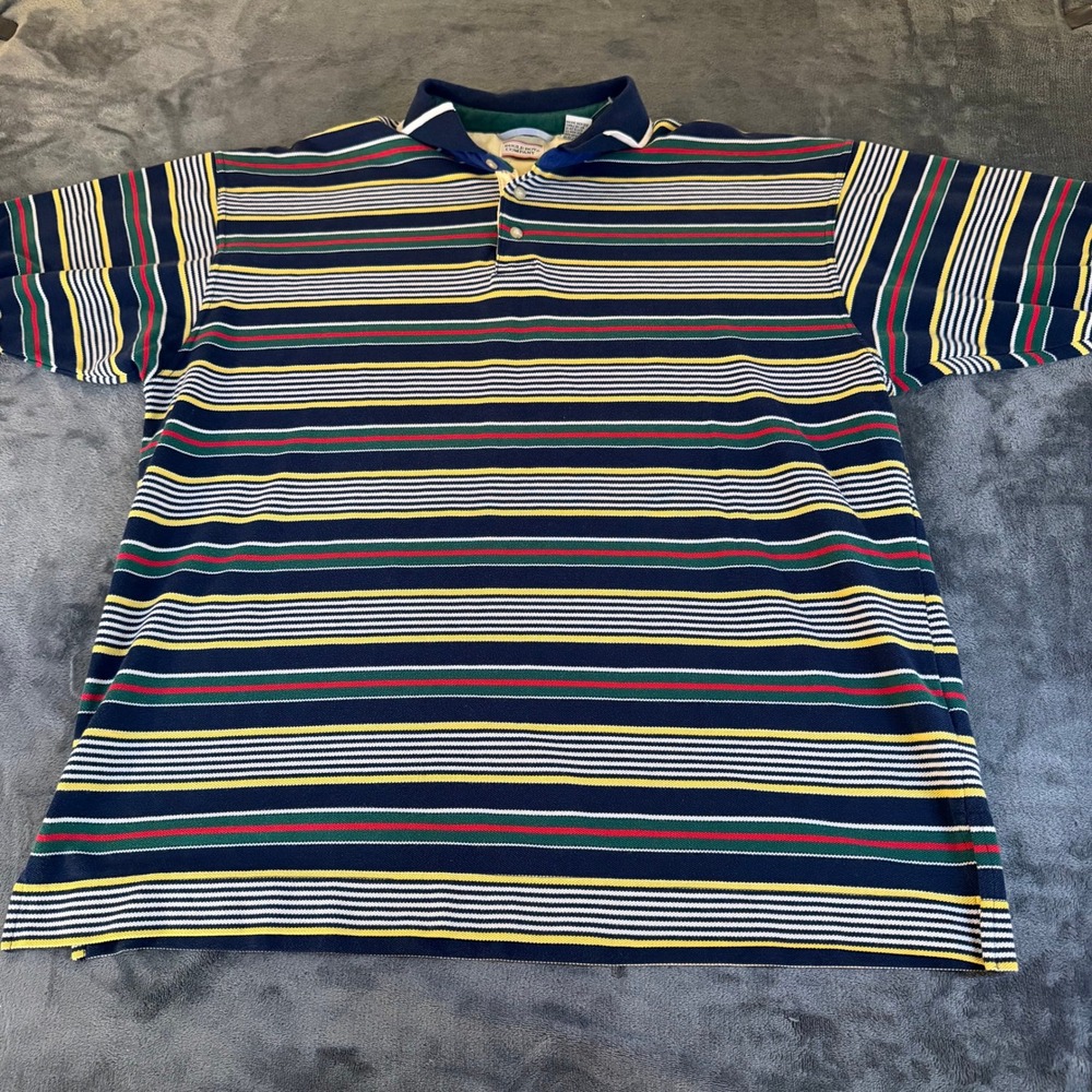 Vintage Bugle Boy Company Striped Polo Shirt Multicolor Short Sleeve‎ Mens 2XL